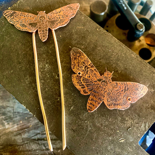 Death's Head Moth hair fork accessory inspired by the last hours chain of iron