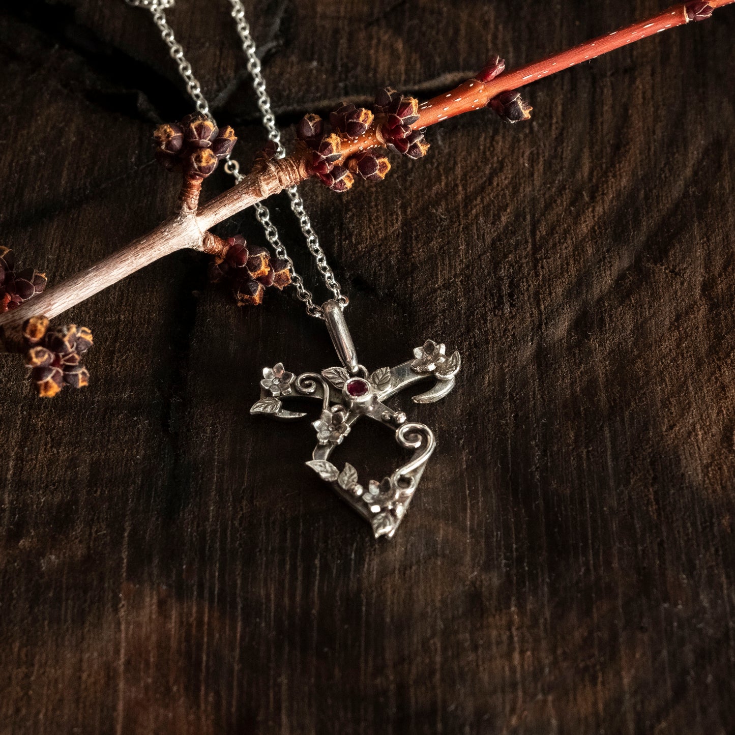 flower power rune necklace - ruby