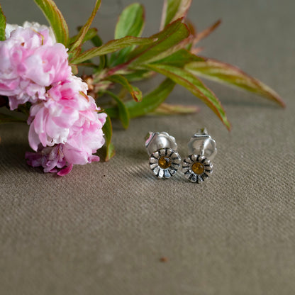 April Citrine and Daisies Stud Earrings