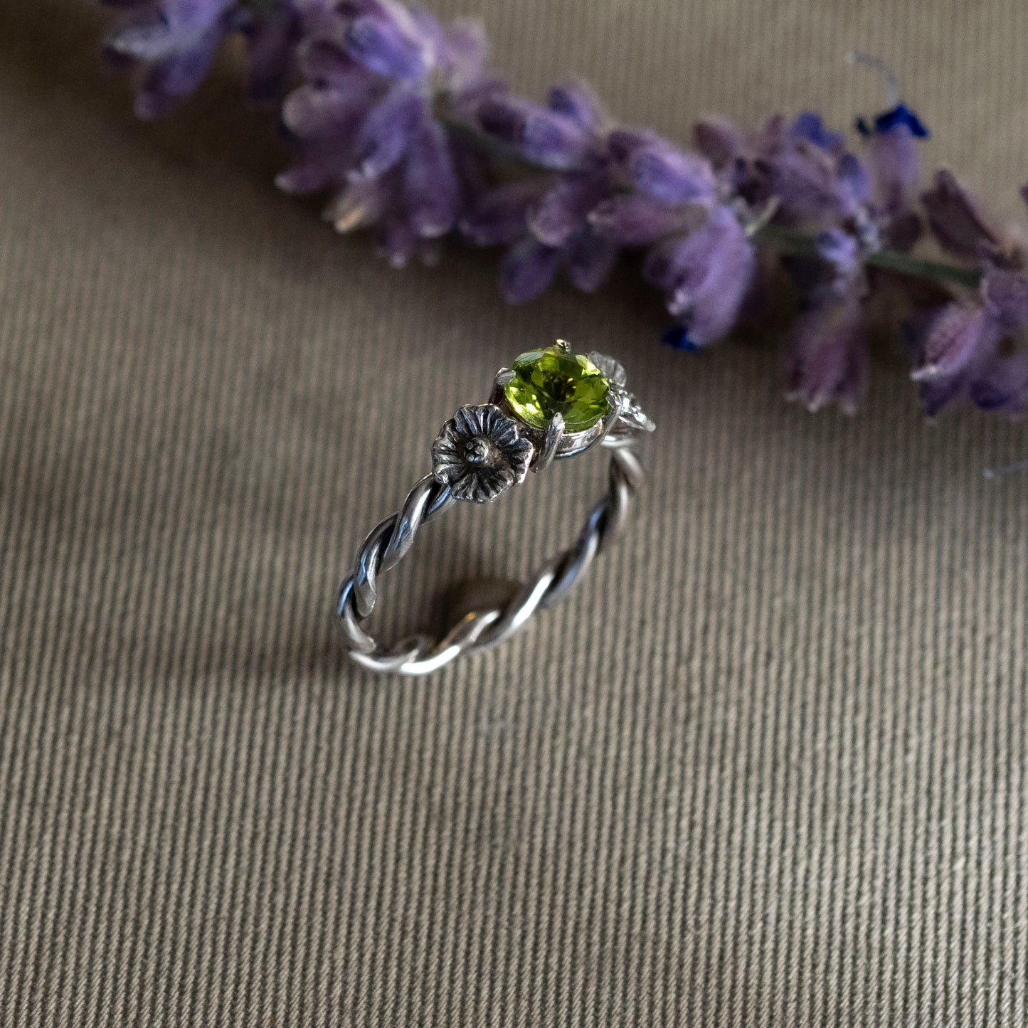 August Peridot and Poppy Ring