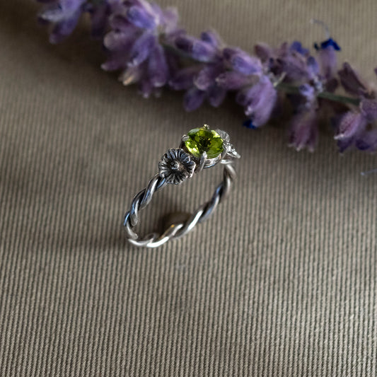 August Peridot and Poppy Ring - Hebel Design