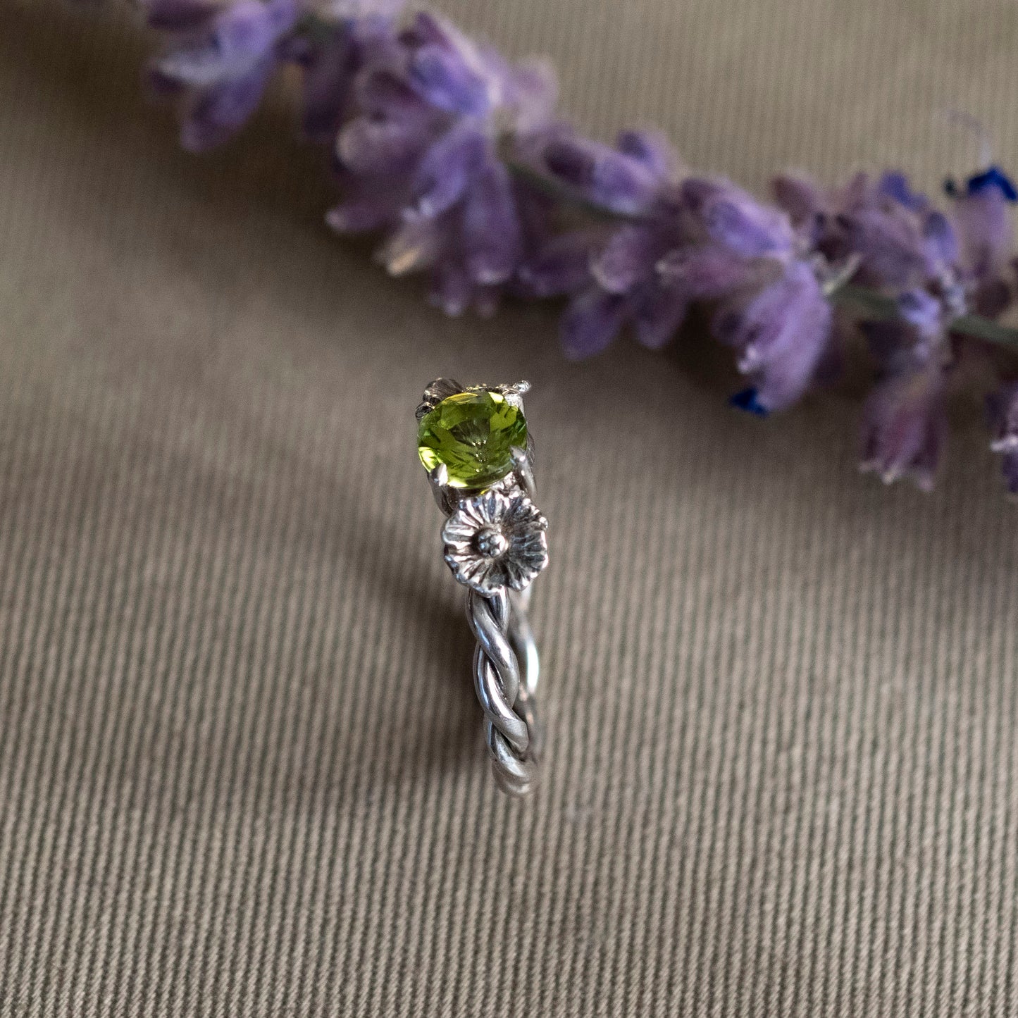 August Peridot and Poppy Ring