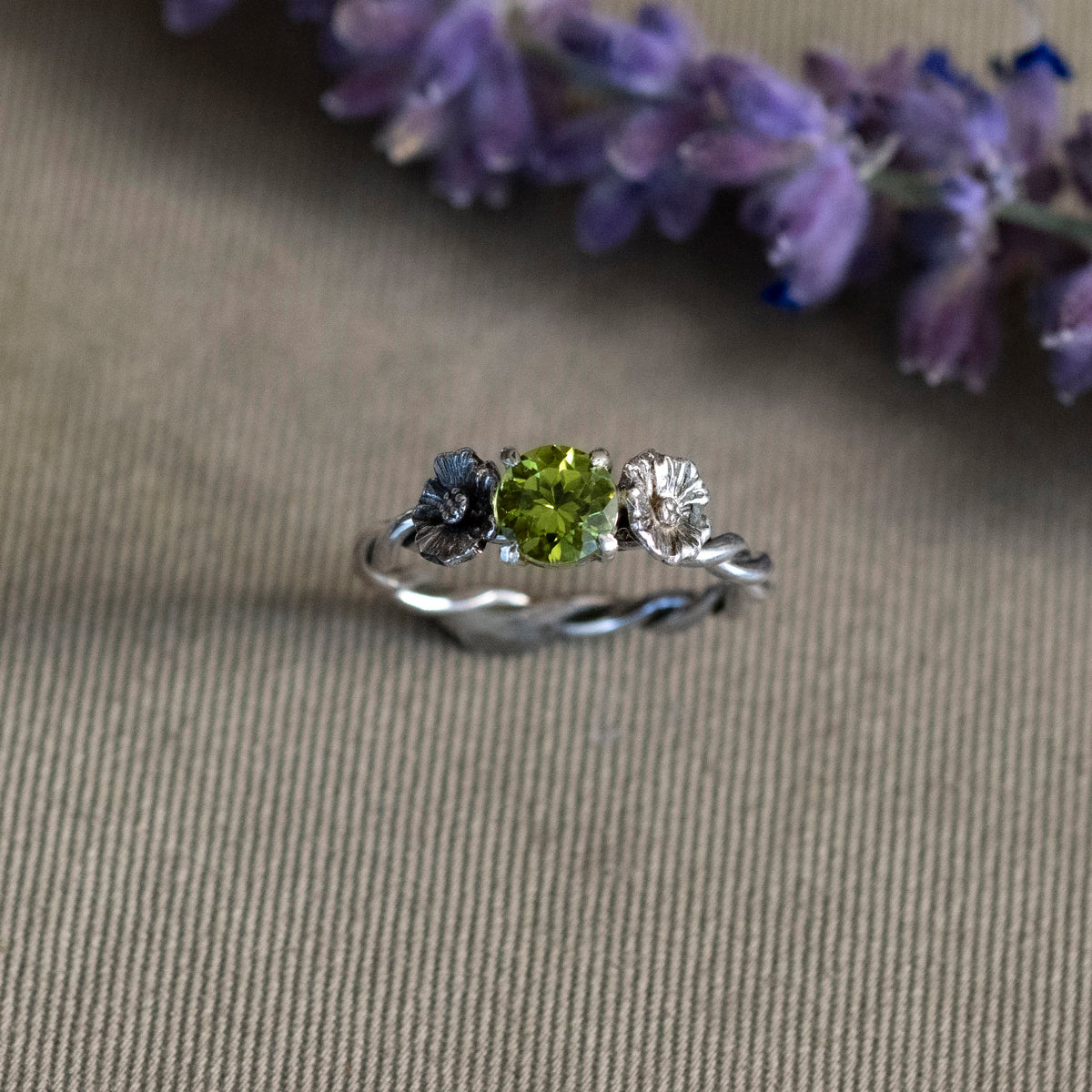 August Peridot and Poppy Ring