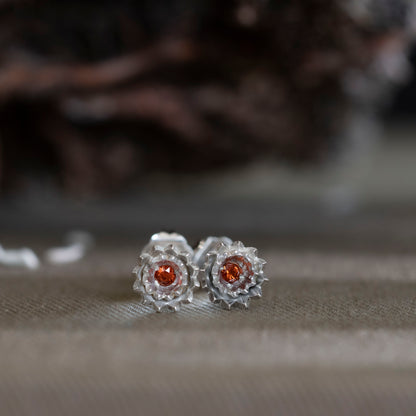 The Monthly Bloom Carnation and garnet Stud Earrings 