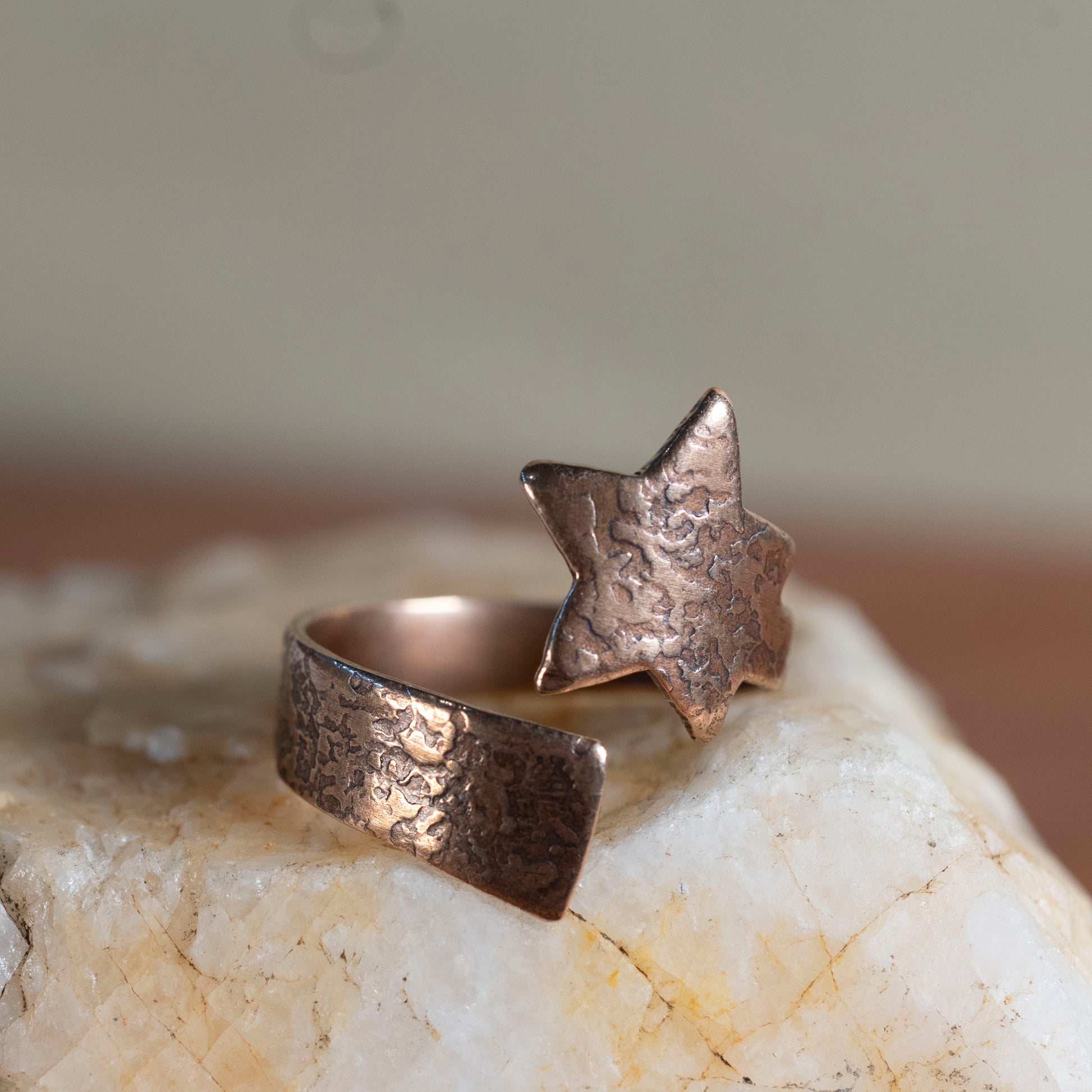 Brass and Copper Shooting star ring - Hebel Design