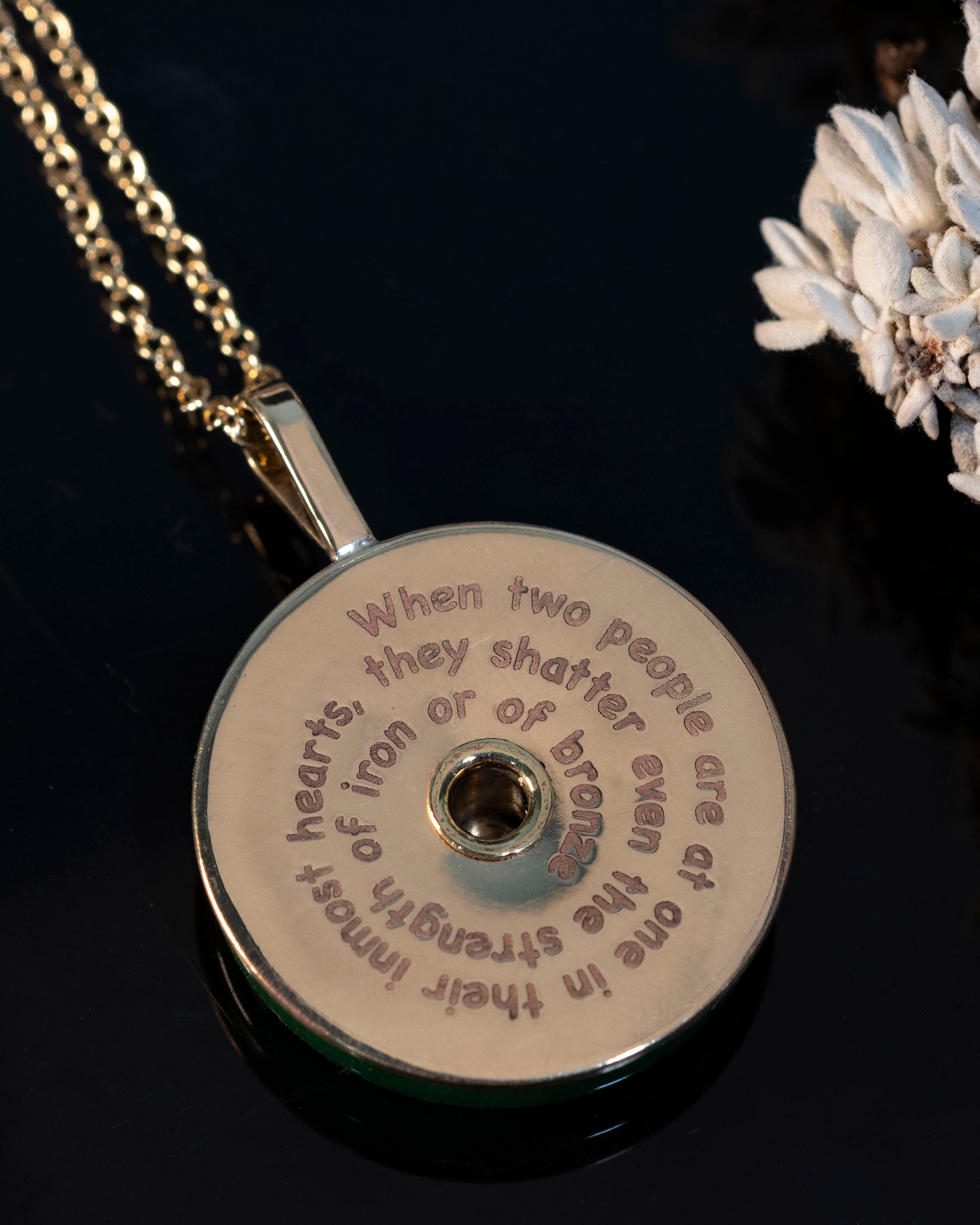 Detail of Jem's Jade Necklace Inscription