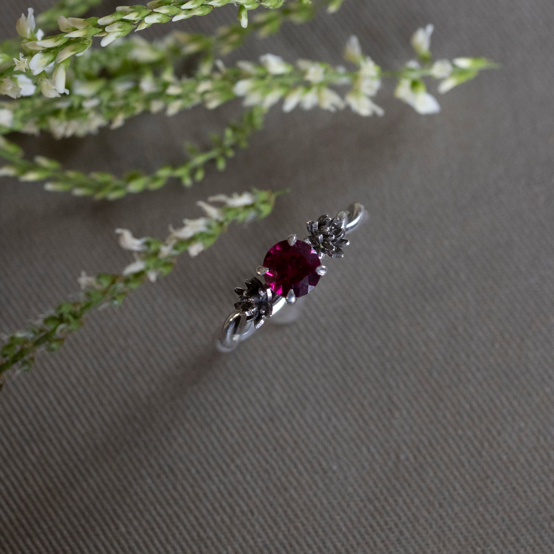 July Ruby and Water Lily Ring - Hebel Design