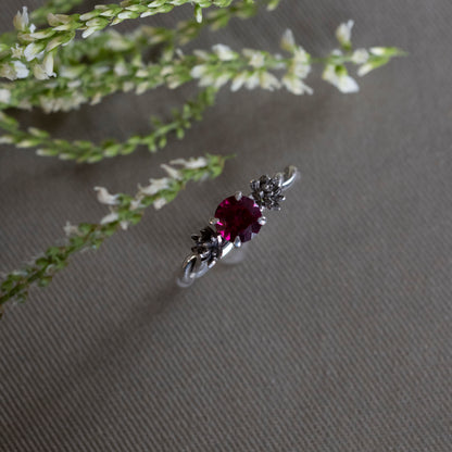 July Ruby and Water Lily Ring - Hebel Design