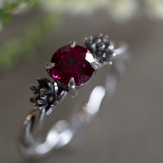 Detail for July Ruby and water lilies ring