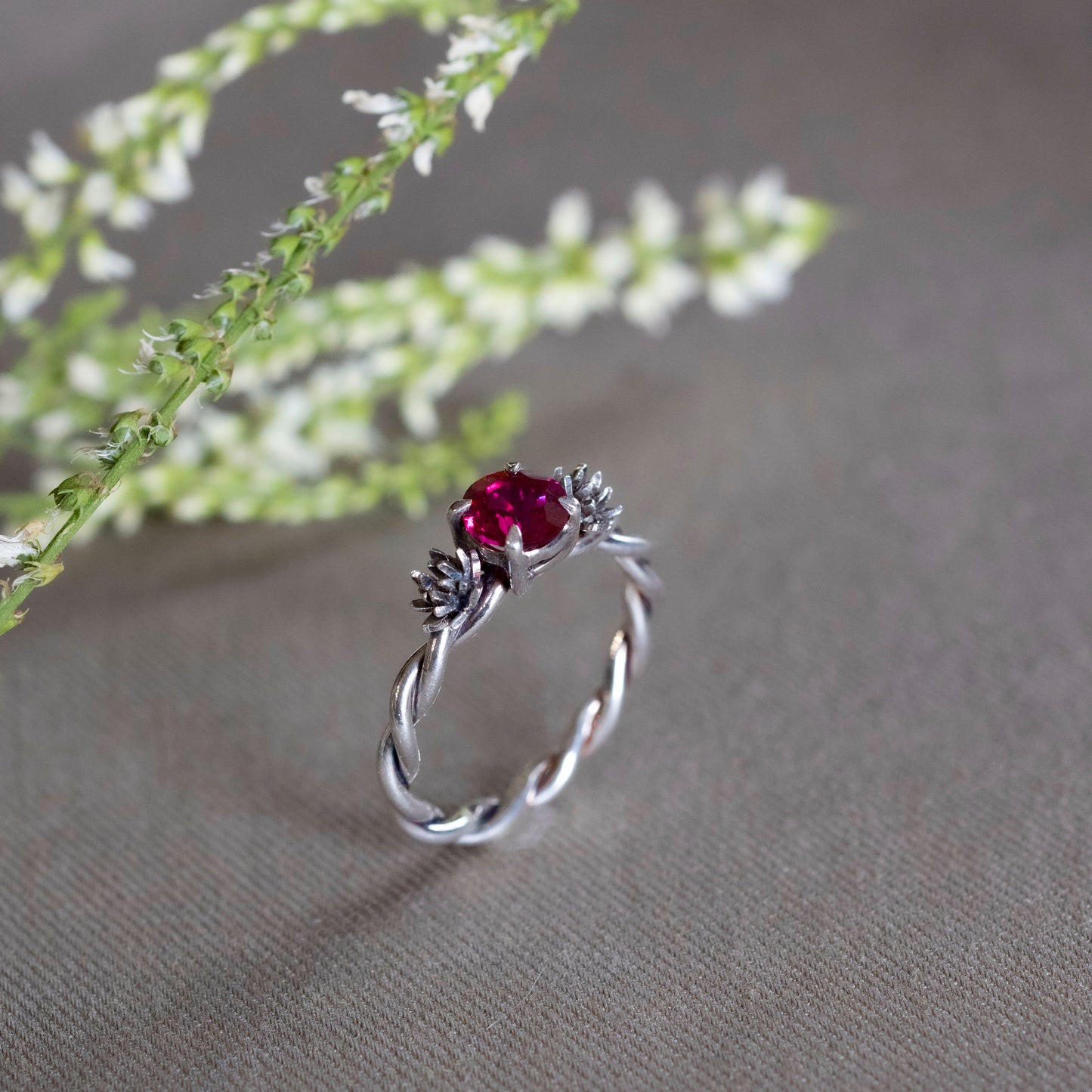 July Ruby and water lilies ring