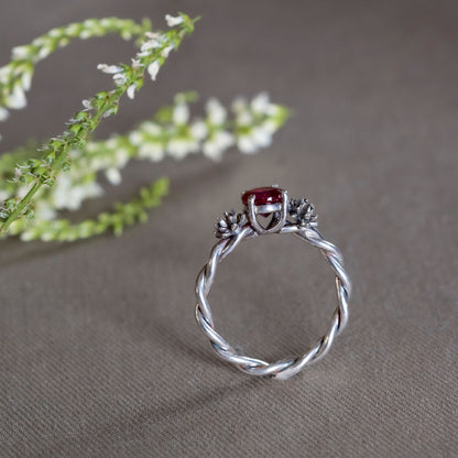  July Silver Ruby and water lilies ring