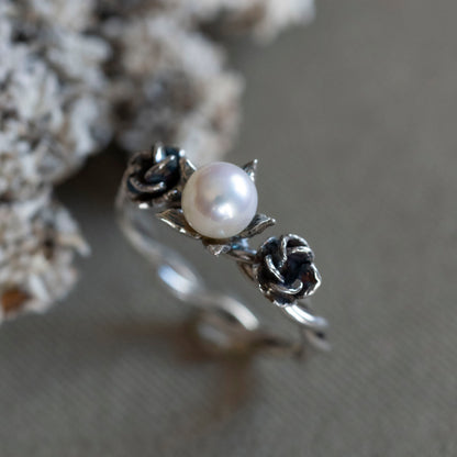 Pearl detail for the botanical ring for June