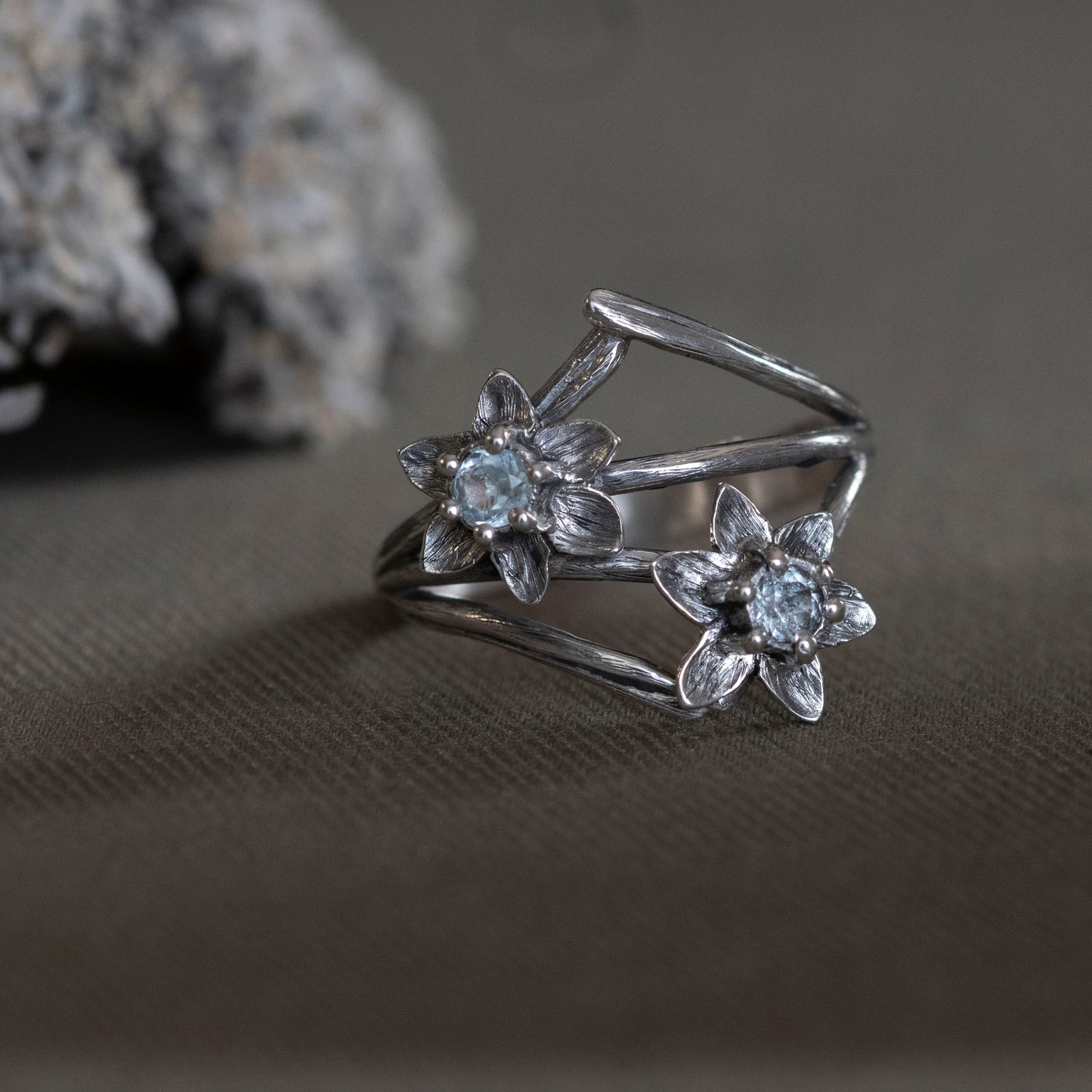 March Daffodil and Aquamarine Ring - Hebel Design