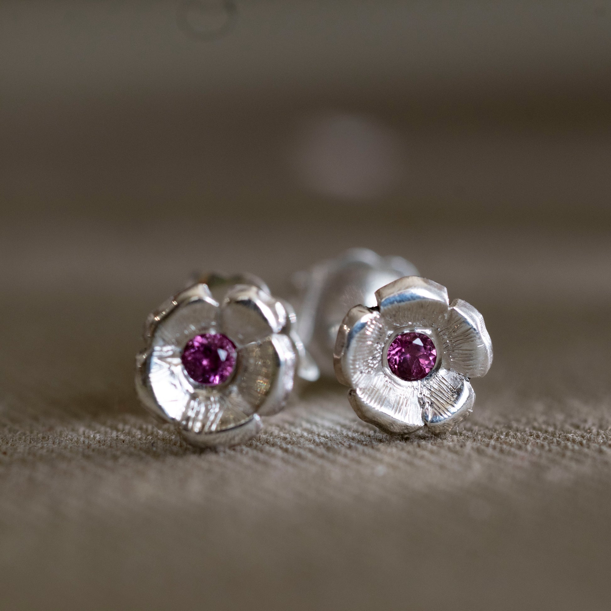 The Monthly Bloom Violet and Amethyst Stud Earrings - Hebel Design