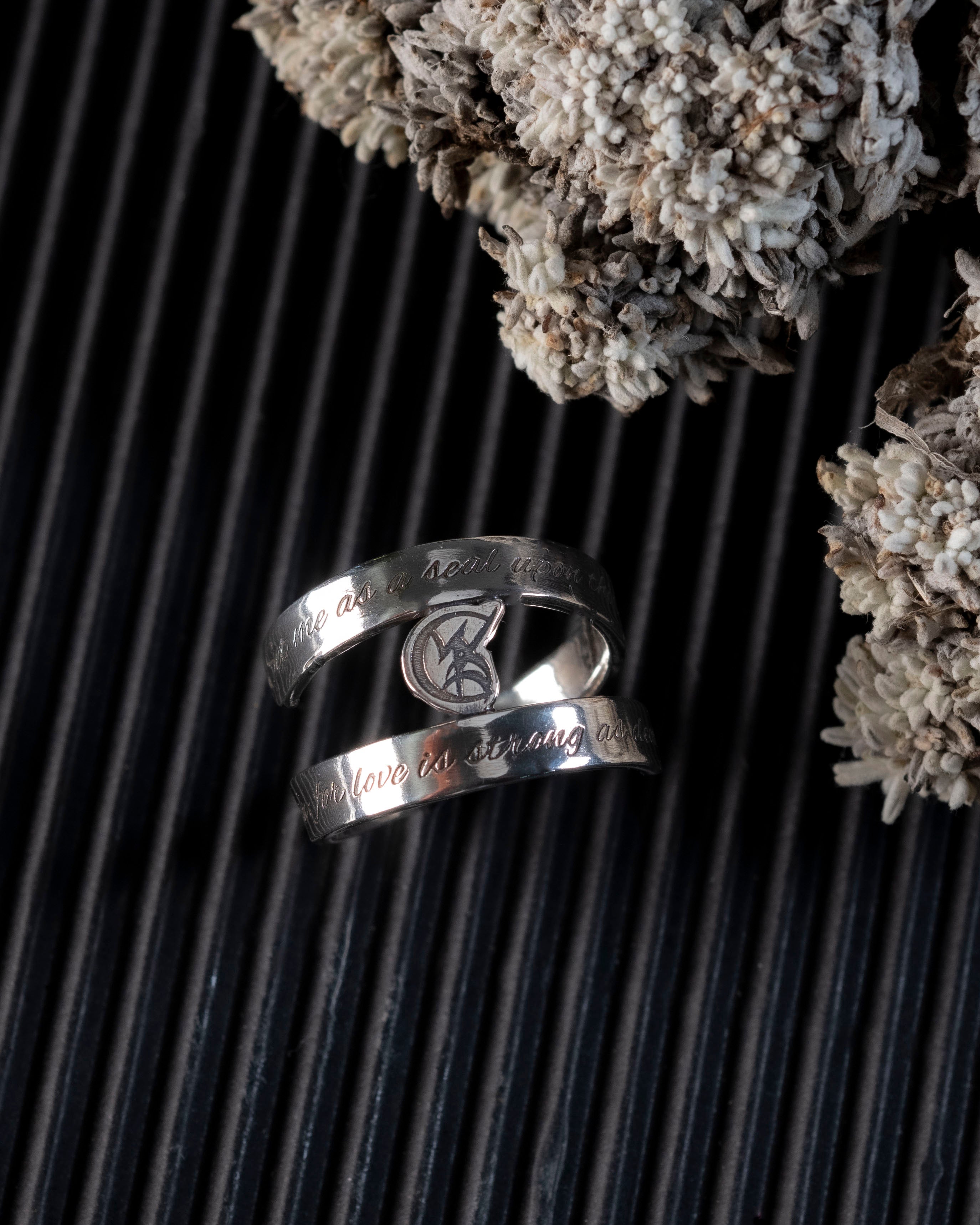 Sterling silver wrap ring with Shadowhunters wedding vows and the Wedded Union Rune
